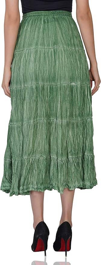 Women's Hippie Bohemian Gypsy Crinkle Tie Dye Long Skirt (Co