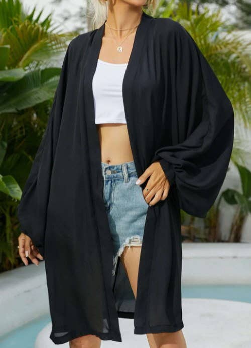 BISHOP SLEEVE OPEN FRONT SHEER CARDIGAN