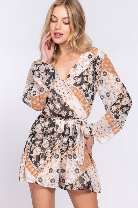 ✨ Bohemian Patchwork Print Wrap Romper