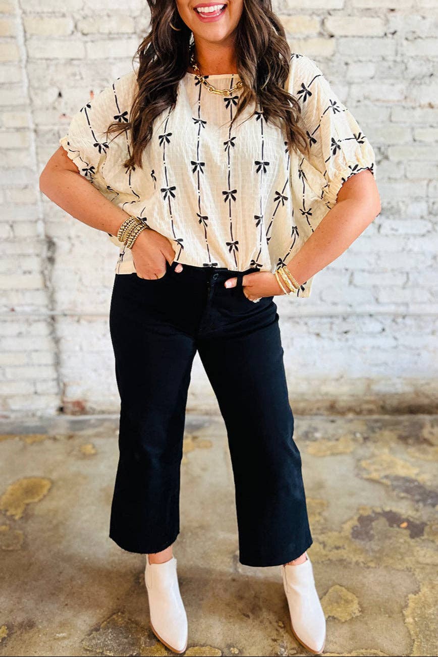 Bow Textured Puff Sleeve Top
