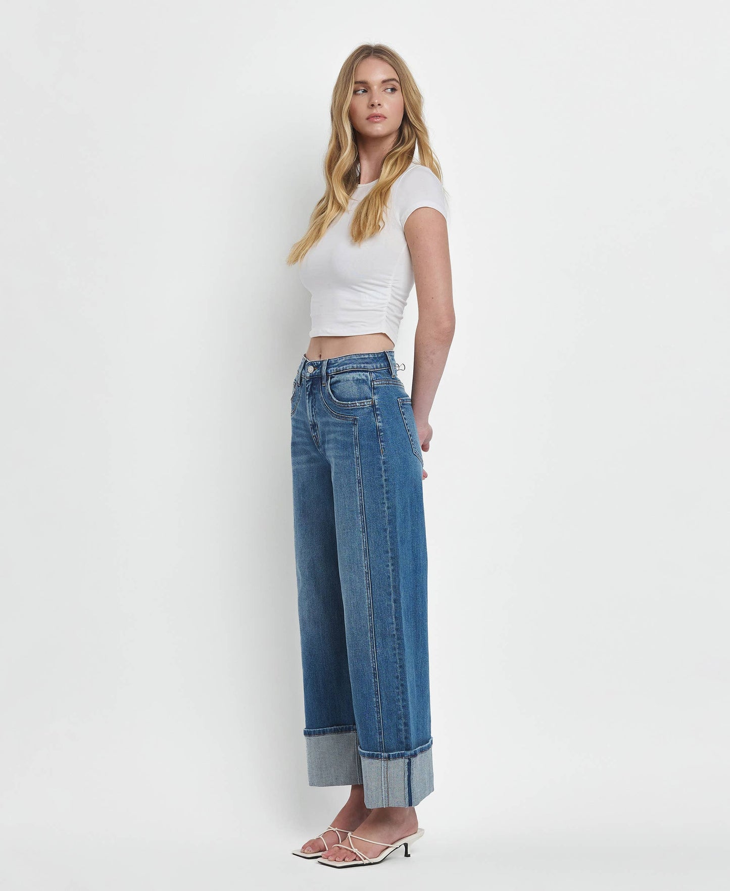 SUPER HIGH RISE CUFFED BAGGY WIDE JEANS F5856