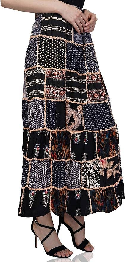 Women's Hippie Patchwork Vintage Bohemian Long Skirt Maxi