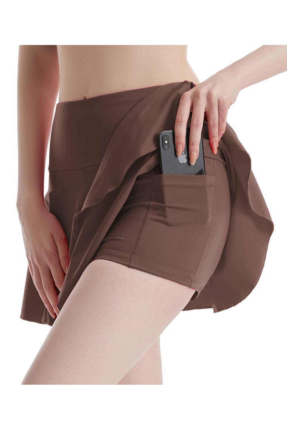 Solid color athletic skorts feature under shorts w/pockets