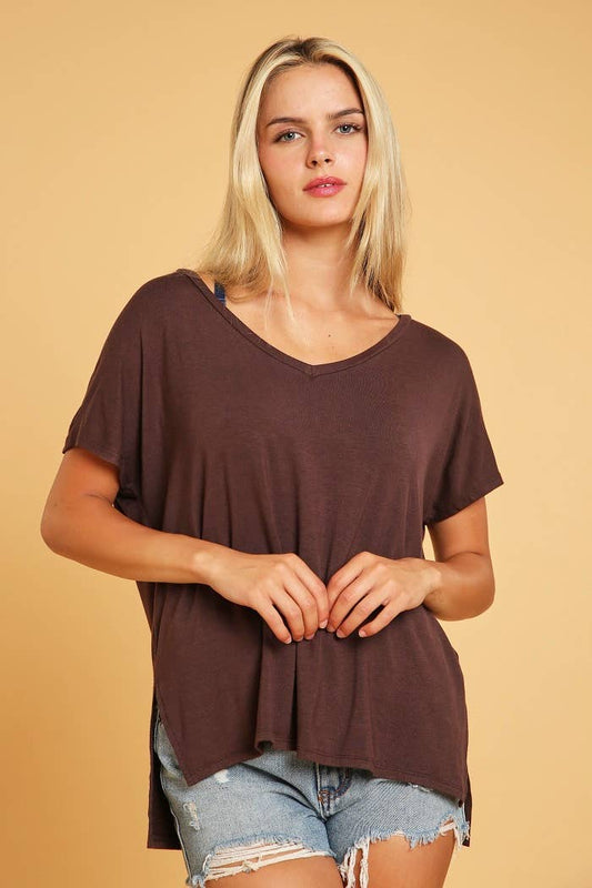 Basic Short Sleeve V Neck Boxy Top