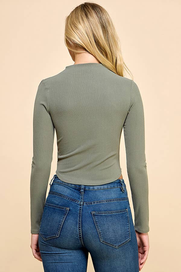 Asymmetrical Cut Out Rib Long Sleeve Top