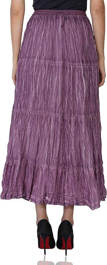 Women's Hippie Bohemian Gypsy Crinkle Tie Dye Long Skirt (Co