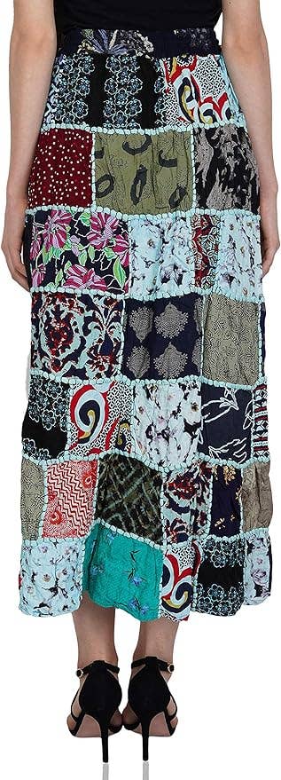 Women's Hippie Patchwork Vintage Bohemian Long Skirt Maxi