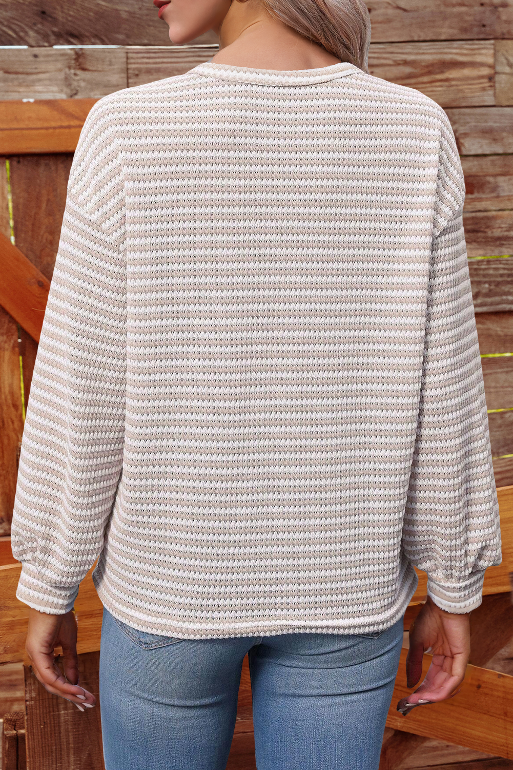Fall Stripe Round Neck Drop Shoulder Long Sleeve Top*S-3XL