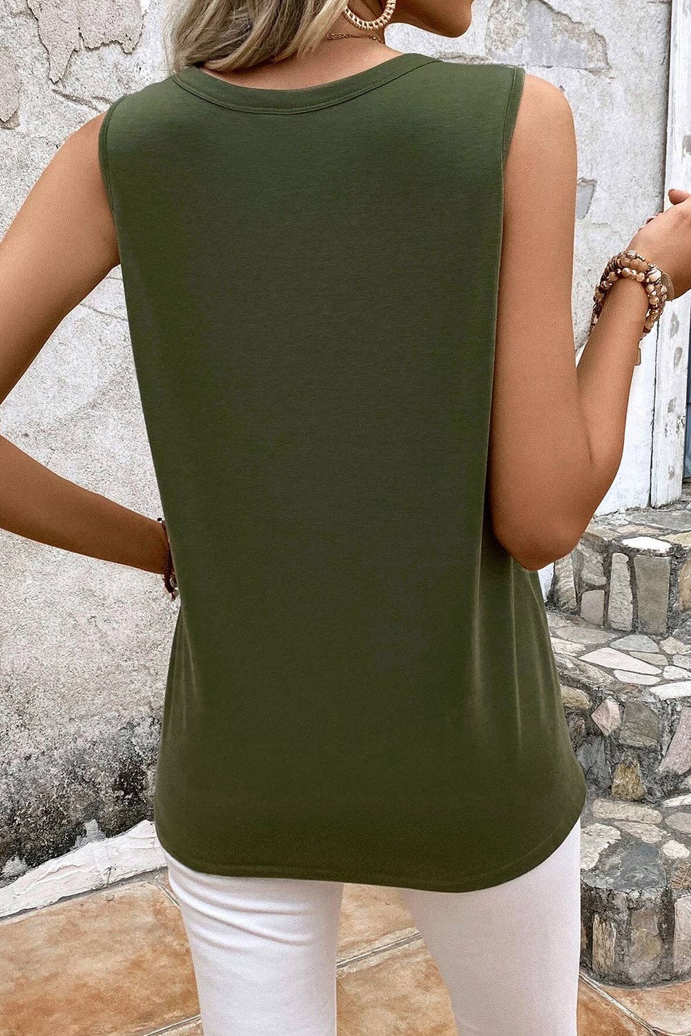 Solid Distressed Holes Tank Top
