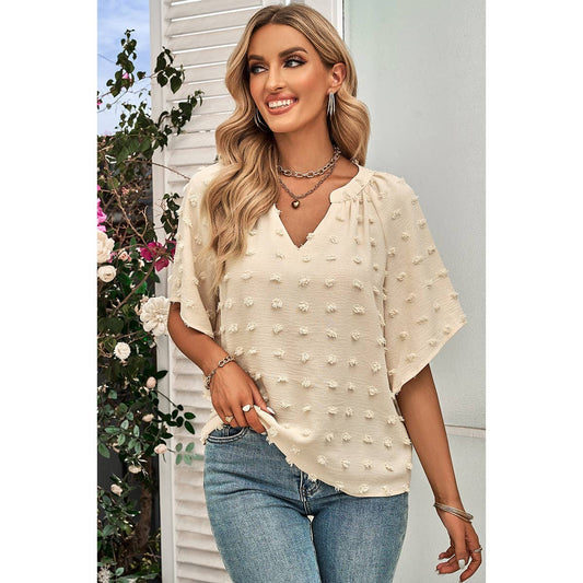 Solid Polk Dot V Neck Loose Fit Top