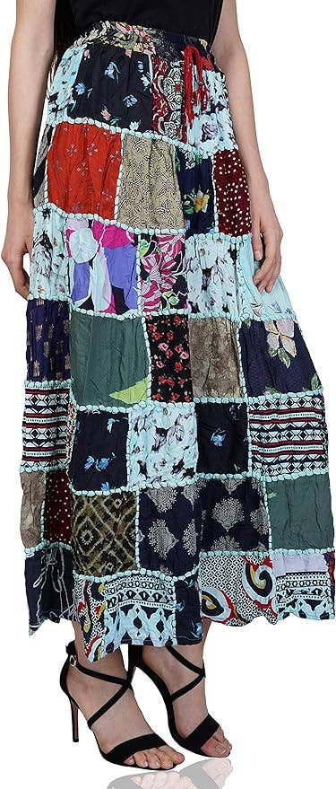 Women's Hippie Patchwork Vintage Bohemian Long Skirt Maxi