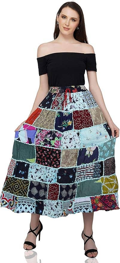 Women's Hippie Patchwork Vintage Bohemian Long Skirt Maxi
