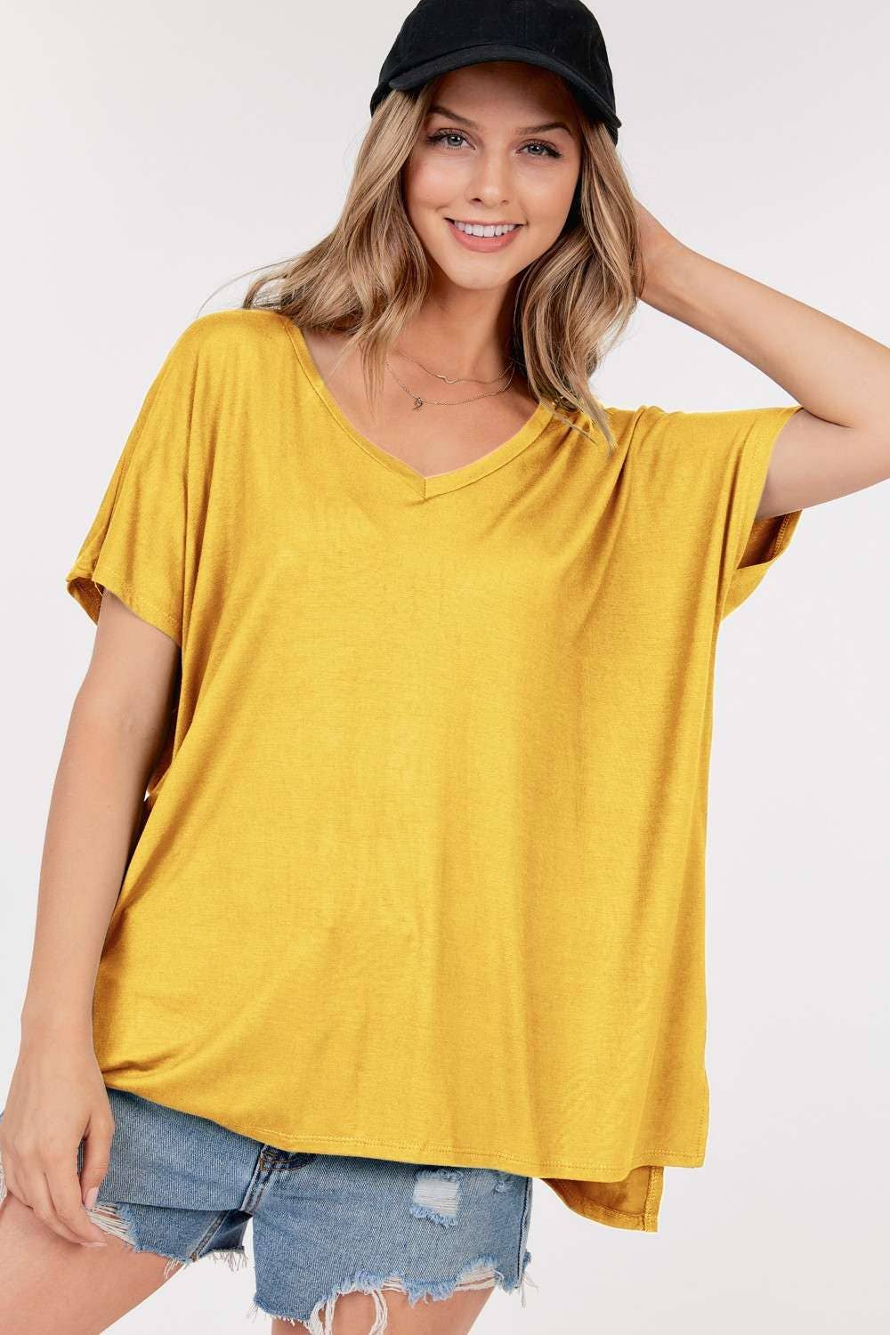 Basic Short Sleeve V Neck Boxy Top
