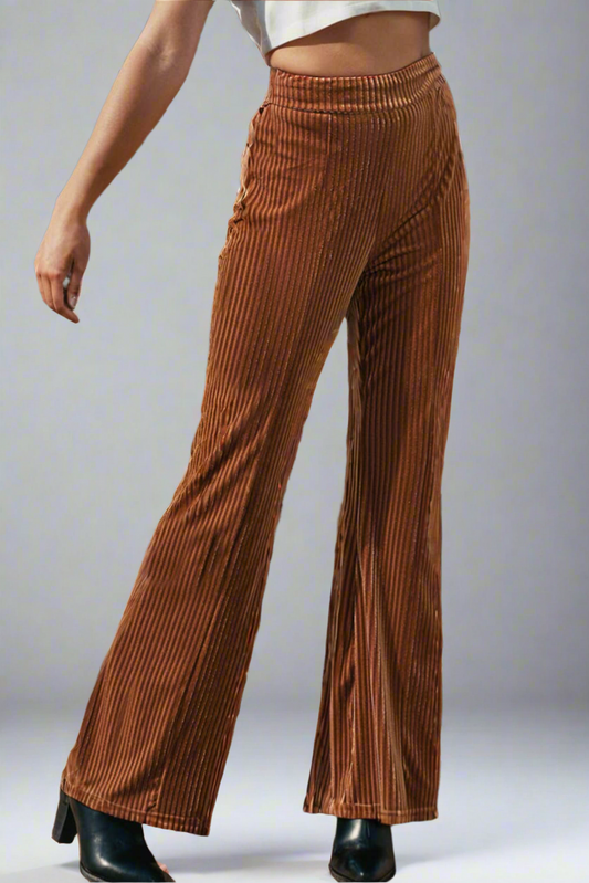 Fashion-W Solid Color High Waist Flare Corduroy Pants