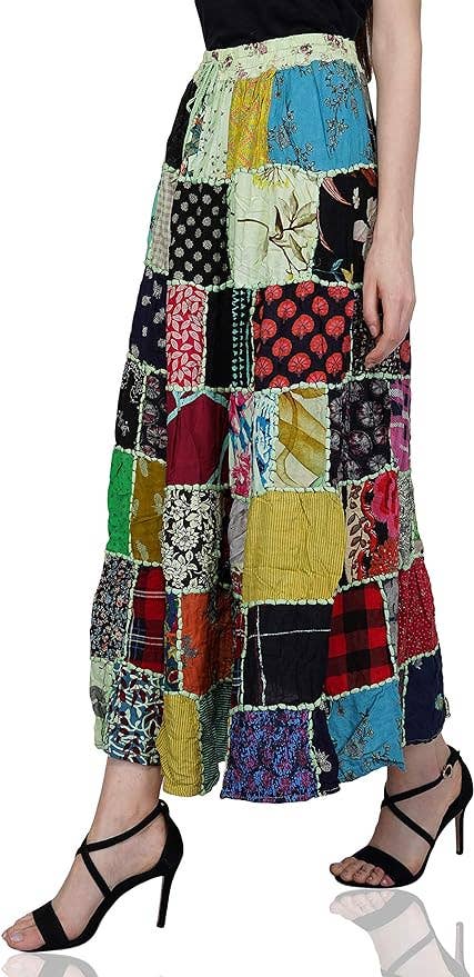 Women's Hippie Patchwork Vintage Bohemian Long Skirt Maxi