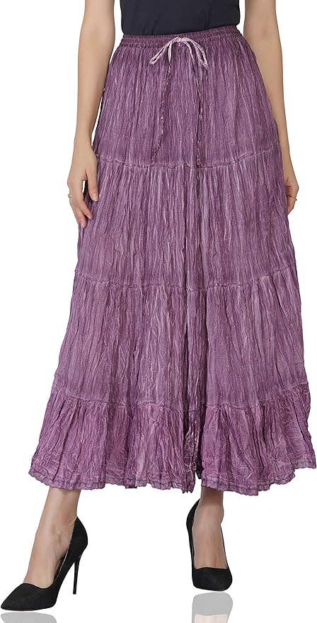 Women's Hippie Bohemian Gypsy Crinkle Tie Dye Long Skirt (Co