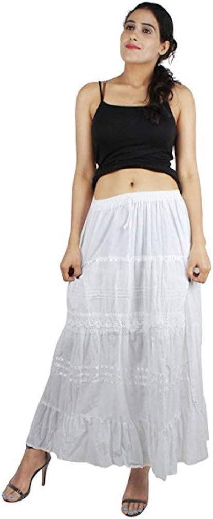Women's Cotton Lace & Ribbon Tiered Boho Long Maxi Skirt