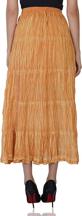 Women's Hippie Bohemian Gypsy Crinkle Tie Dye Long Skirt (Co