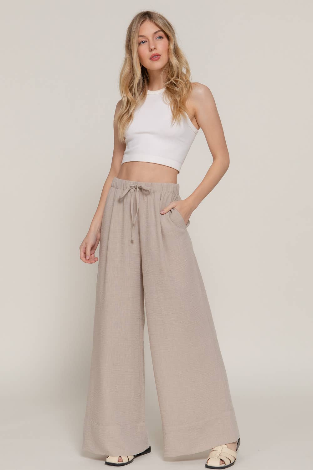 Boho Palazzo Pants in Sand Beige ā Wide-Leg, Lightweight & Effortless
