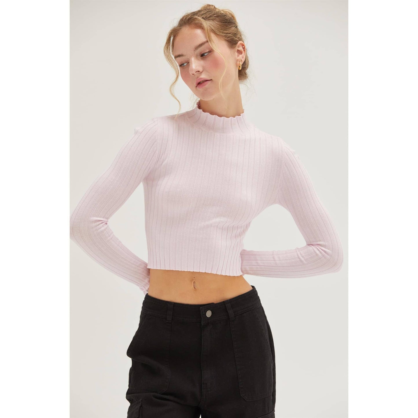 DZ24E451-MOCK NECK RIBBED KNIT CROP TOP