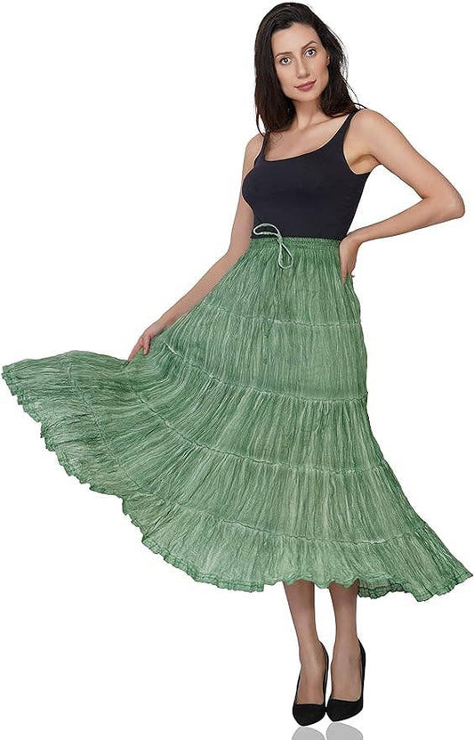 Women's Hippie Bohemian Gypsy Crinkle Tie Dye Long Skirt (Co