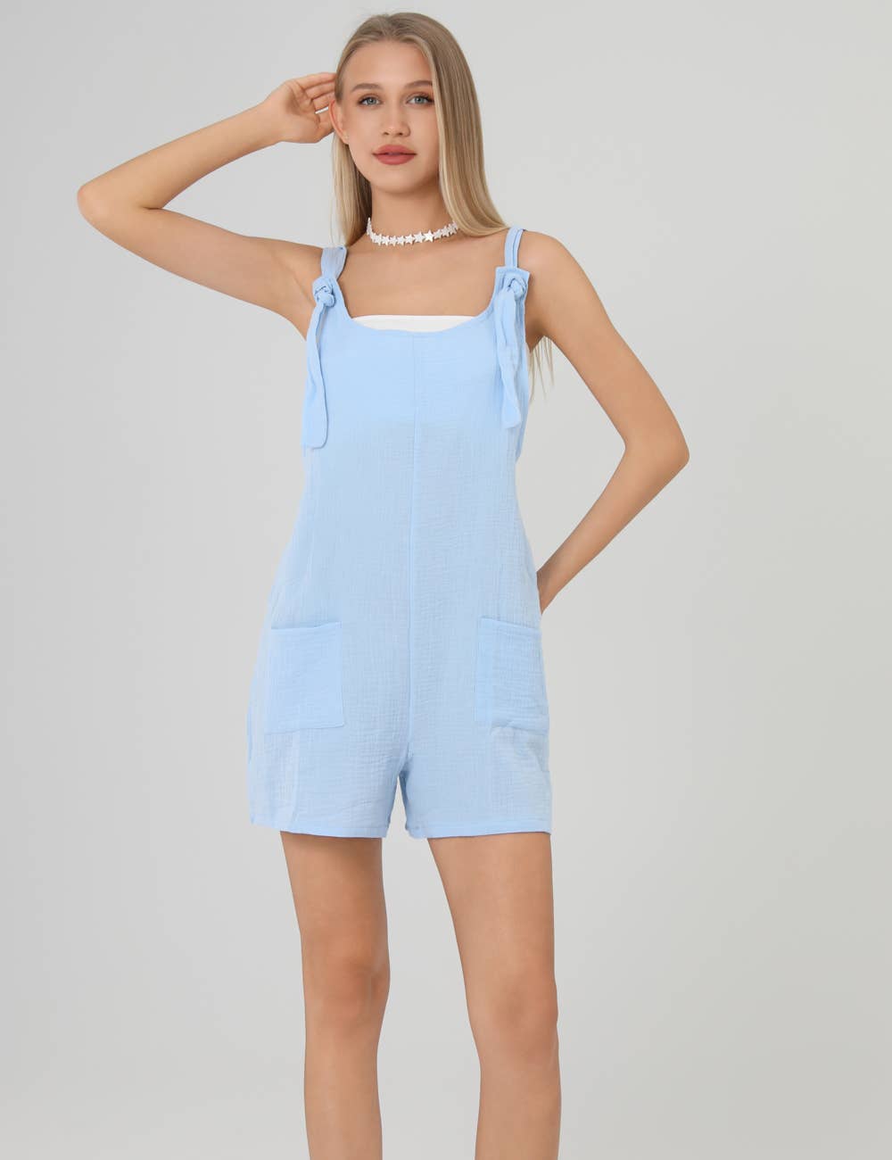 Summer Solid Color Romper Pocket Women Jumpsuit