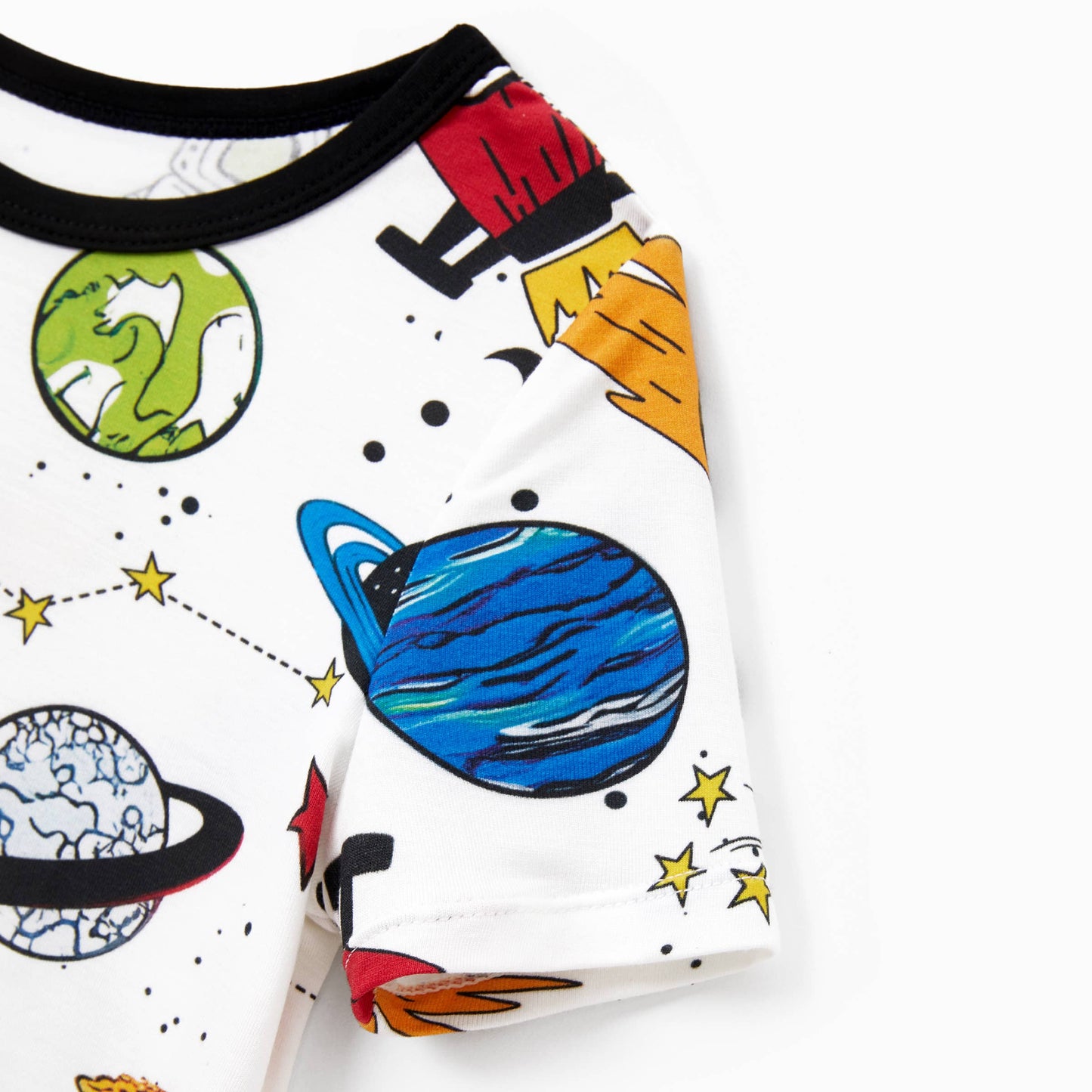 Space Theme Print Short-sleeve Matching Bamboo Pajama Set