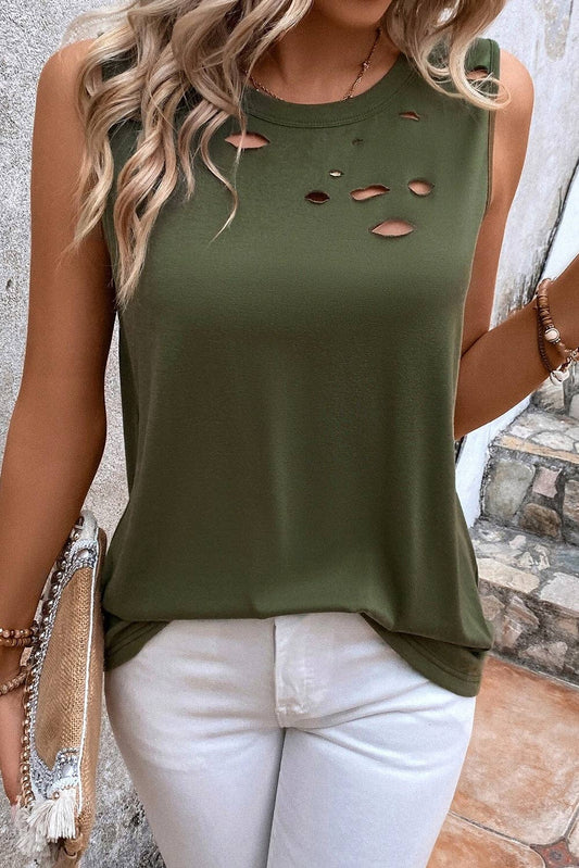 Solid Distressed Holes Tank Top