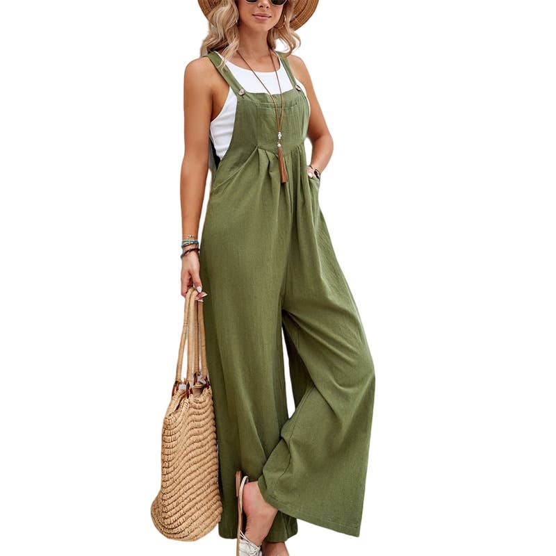 Solid Color Botton Strape Overalls Daily Jumpsuit SKJ2357