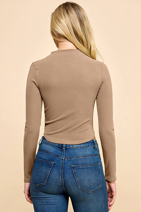 Asymmetrical Cut Out Rib Long Sleeve Top
