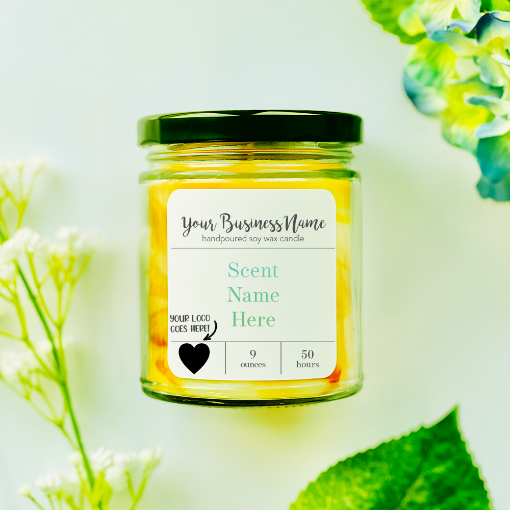 9 oz. Candles - Your Business Name + Small Logo Signature