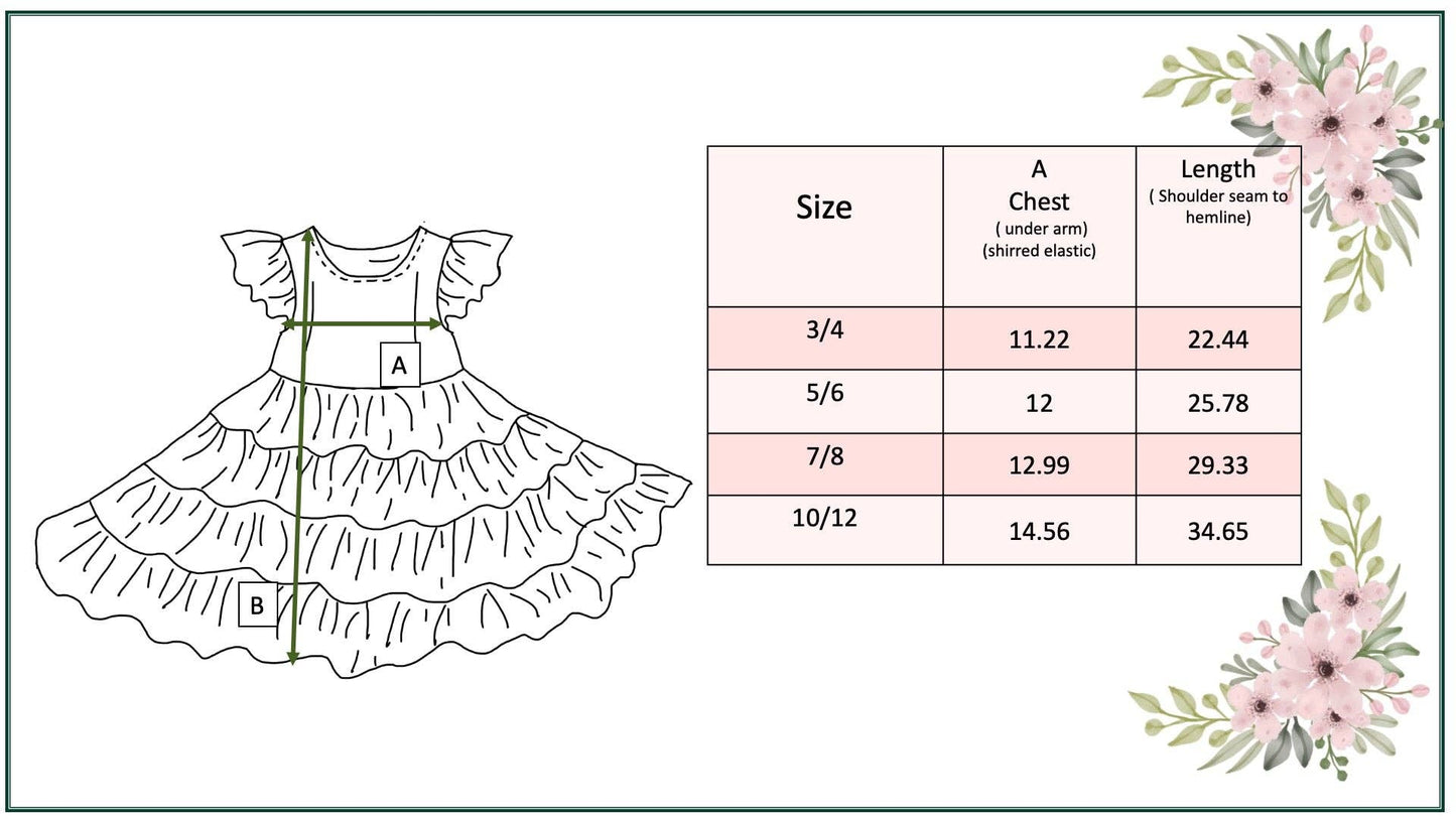 Girls Orange Pink Ava Retro Floral Check Spring Tiered Dress