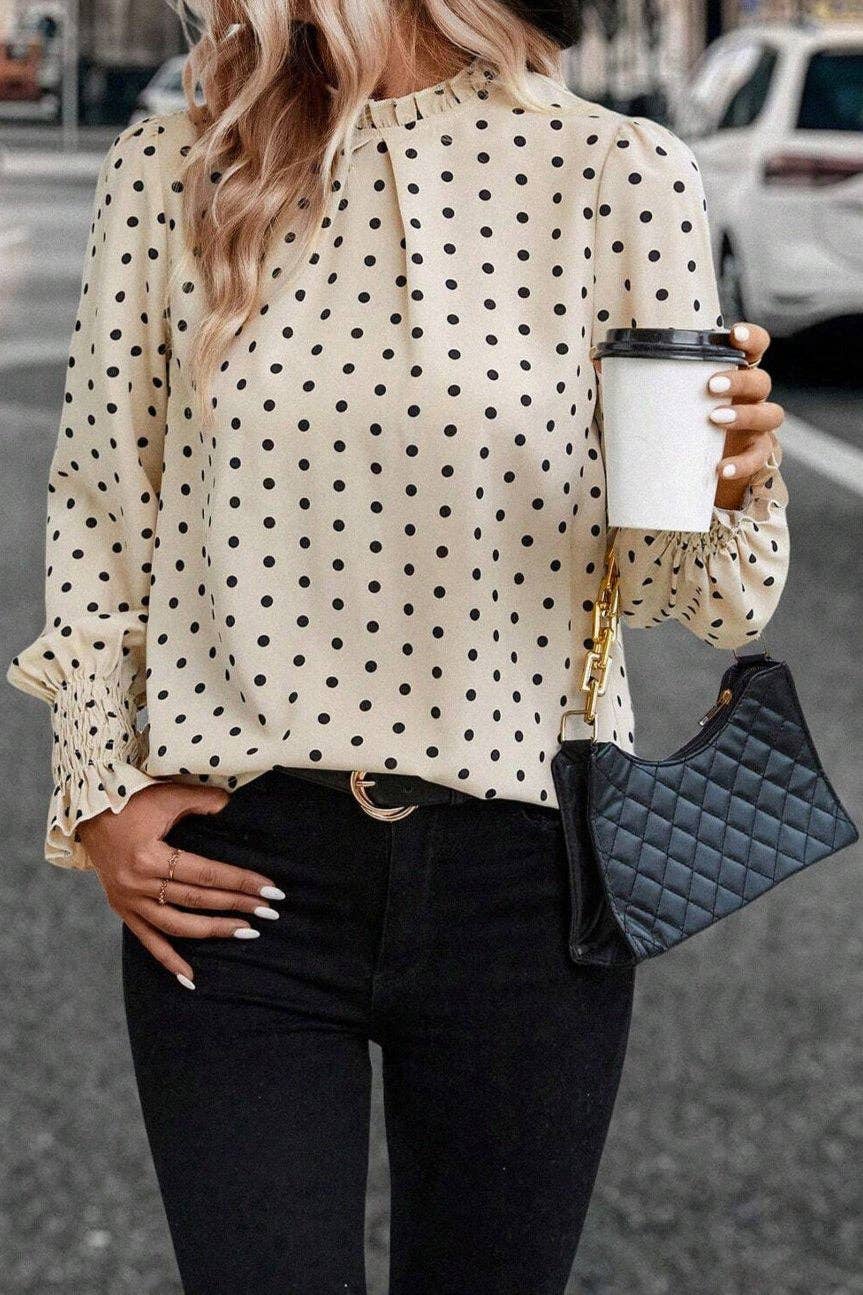Polka Dot Lantern Sleeve Blouse