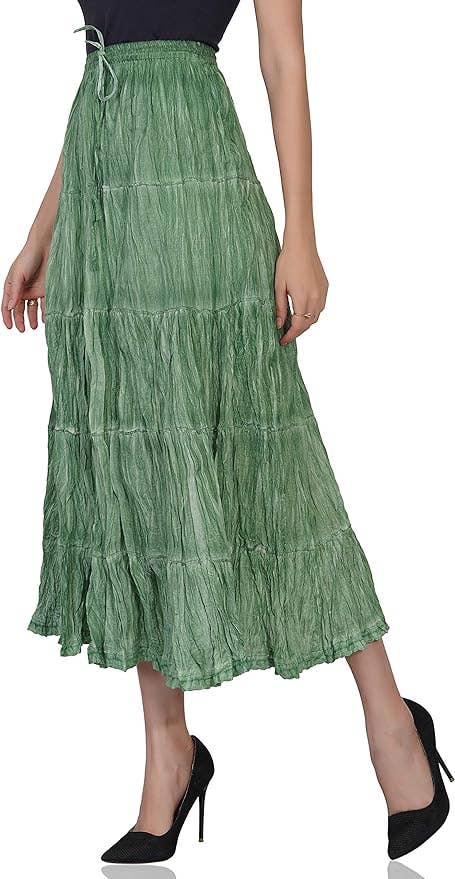 Women's Hippie Bohemian Gypsy Crinkle Tie Dye Long Skirt (Co