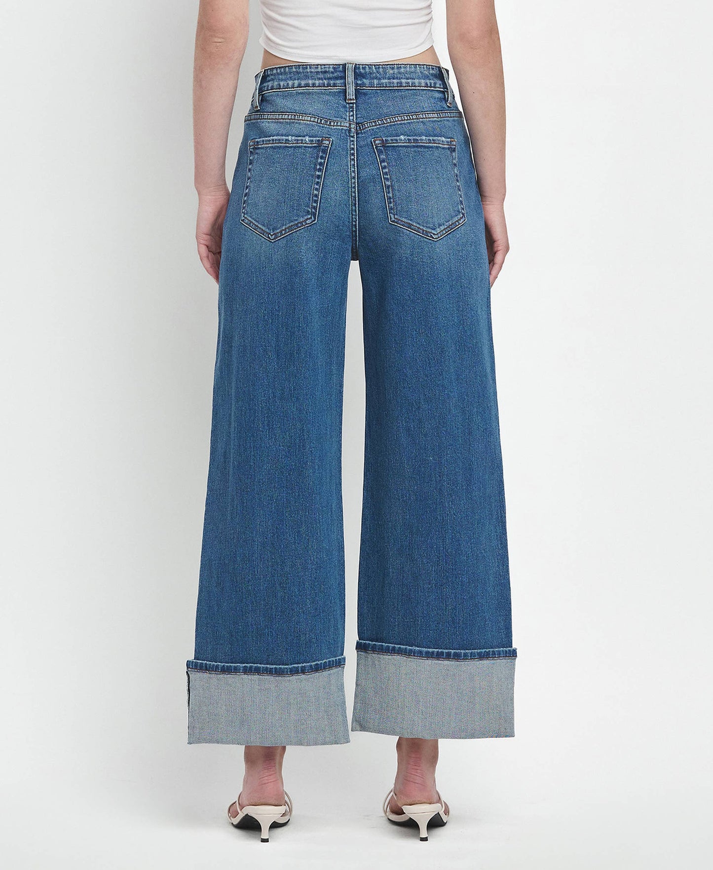 SUPER HIGH RISE CUFFED BAGGY WIDE JEANS F5856