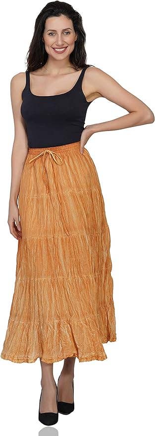 Women's Hippie Bohemian Gypsy Crinkle Tie Dye Long Skirt (Co