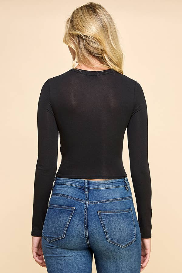 Cut Out Front Doubled Long Sleeve Crop Top