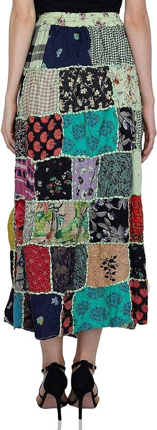 Women's Hippie Patchwork Vintage Bohemian Long Skirt Maxi