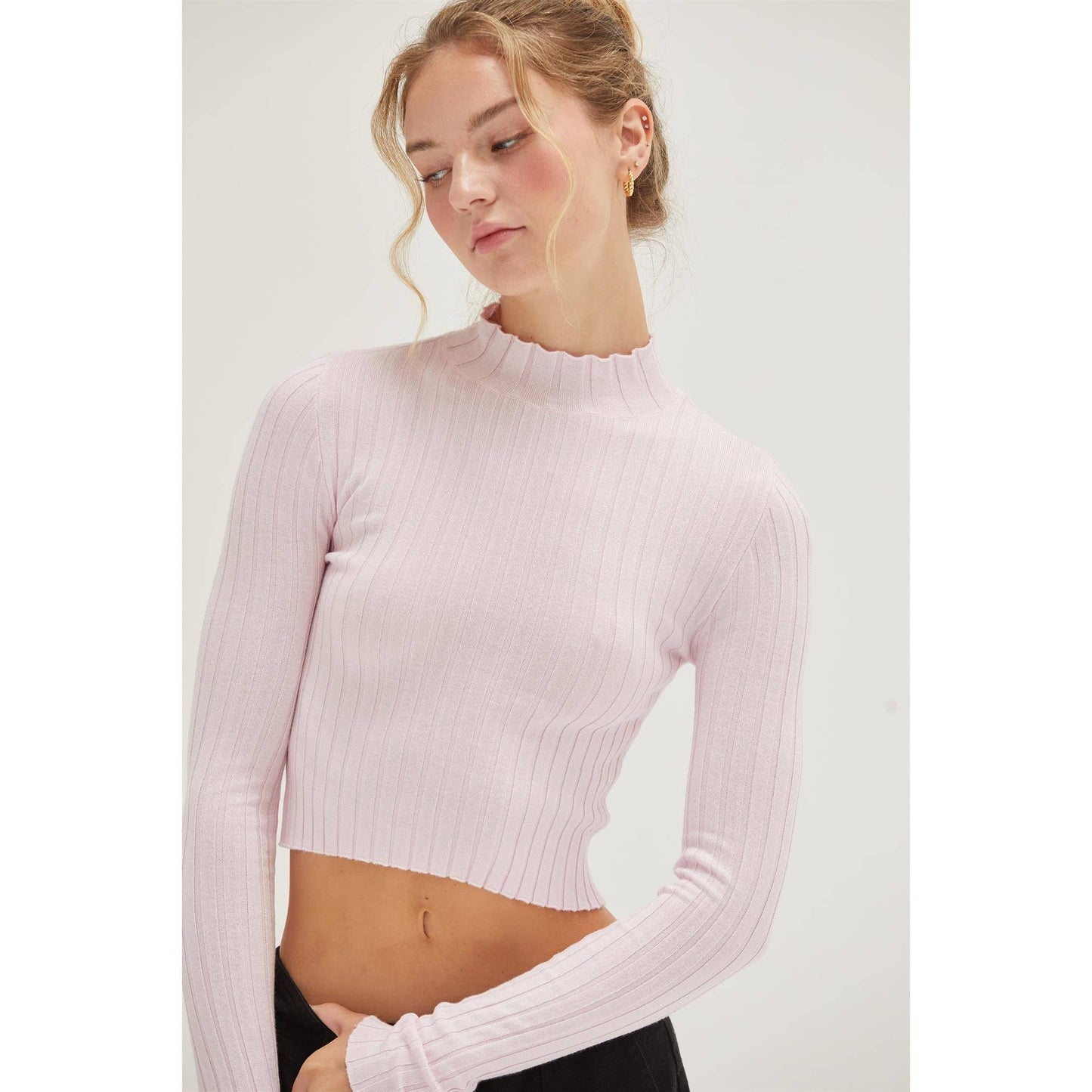 DZ24E451-MOCK NECK RIBBED KNIT CROP TOP