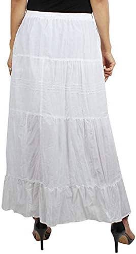 Women's Cotton Lace & Ribbon Tiered Boho Long Maxi Skirt