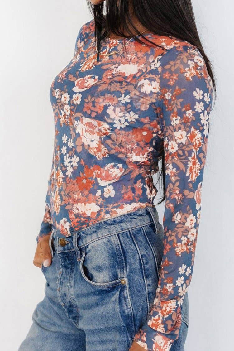 Floral Mesh Long Sleeve Top