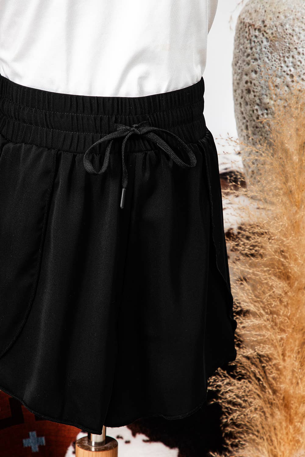 High Waist Drawstring 2-in-1 Side Pocket Bikini Shorts