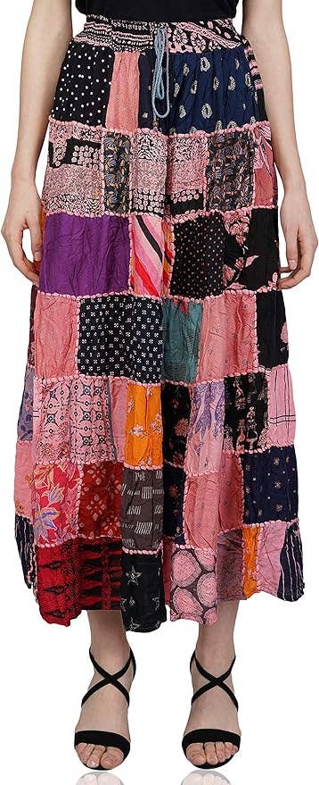 Women's Hippie Patchwork Vintage Bohemian Long Skirt Maxi