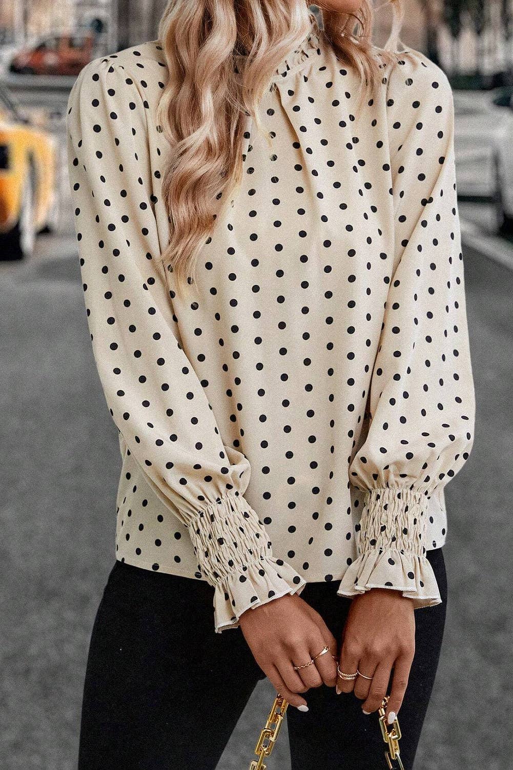 Polka Dot Lantern Sleeve Blouse