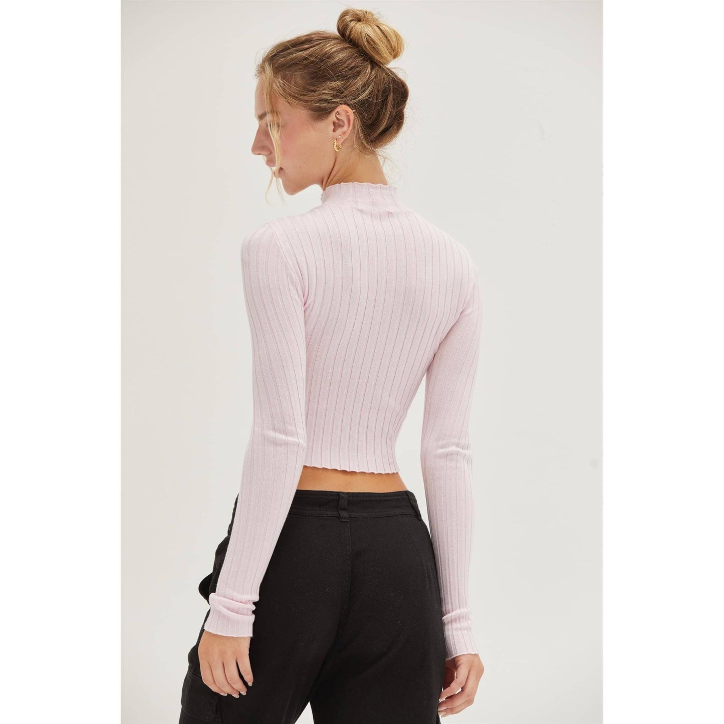 DZ24E451-MOCK NECK RIBBED KNIT CROP TOP
