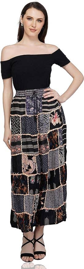 Women's Hippie Patchwork Vintage Bohemian Long Skirt Maxi