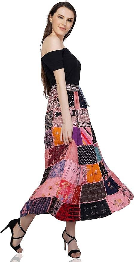 Women's Hippie Patchwork Vintage Bohemian Long Skirt Maxi