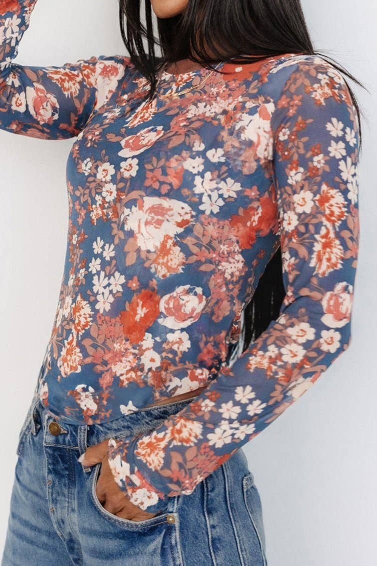 Floral Mesh Long Sleeve Top