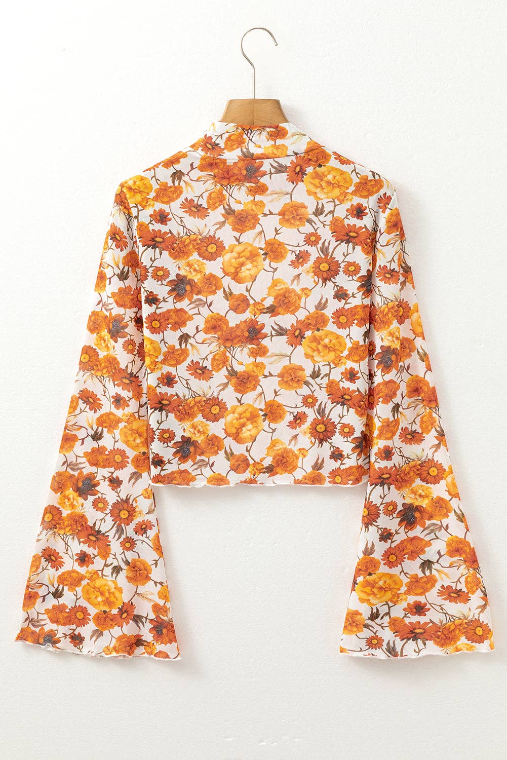 Floral Mesh Bell Sleeve Blouse