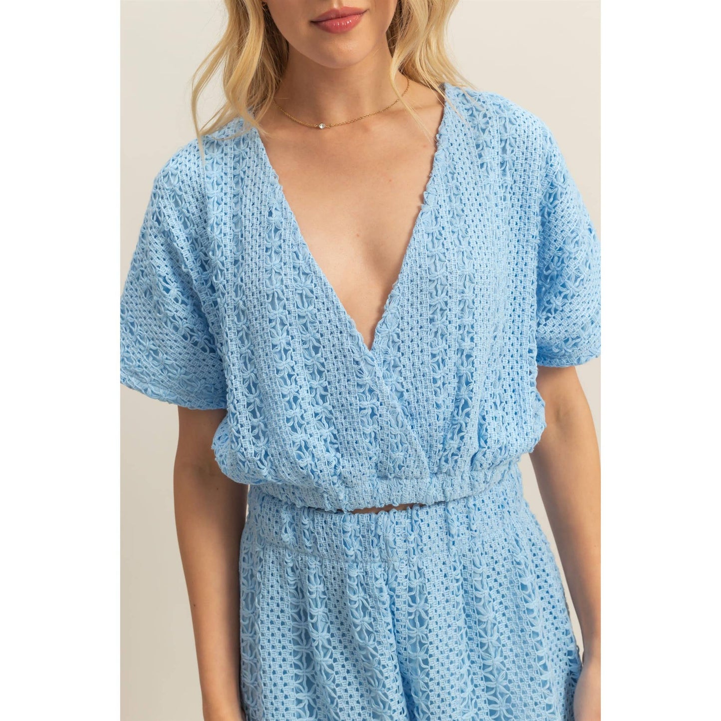 Two piece set: Crochet Crop Top And Shorts